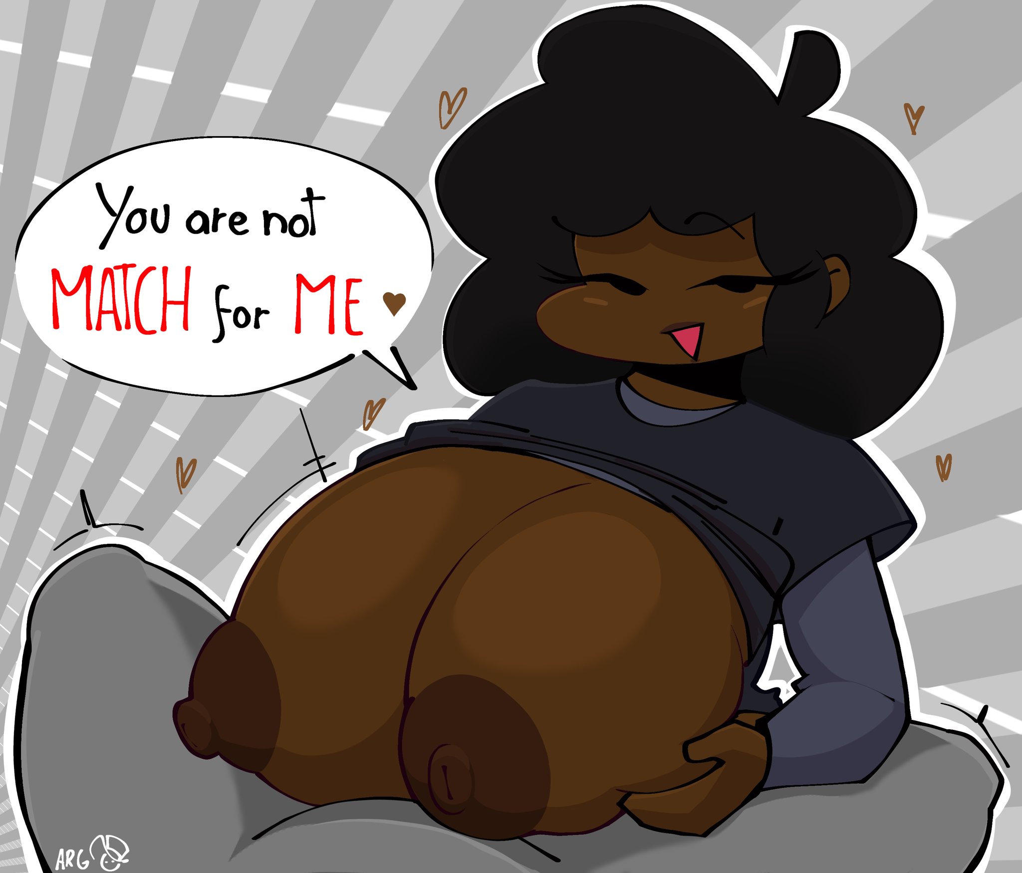afro hair, anon, big breasts, big nipples, breasts bigger than head, breasts out, carol (bbpanzu), dark hair, dark nipples, dark skin, dark skinned female, dark-skinned female, dominant female, ebony, eli drawings0, friday night funkin, friday night funkin mod, giant breasts, heart, heart symbol, huge breasts, large breasts, lipstick, looking at partner, looking at viewer, massive areolae, massive breasts, paizuri, paizuri lead by female, paizuri pov, pov paizuri, shirt lift, shirt up, titjob, tits out