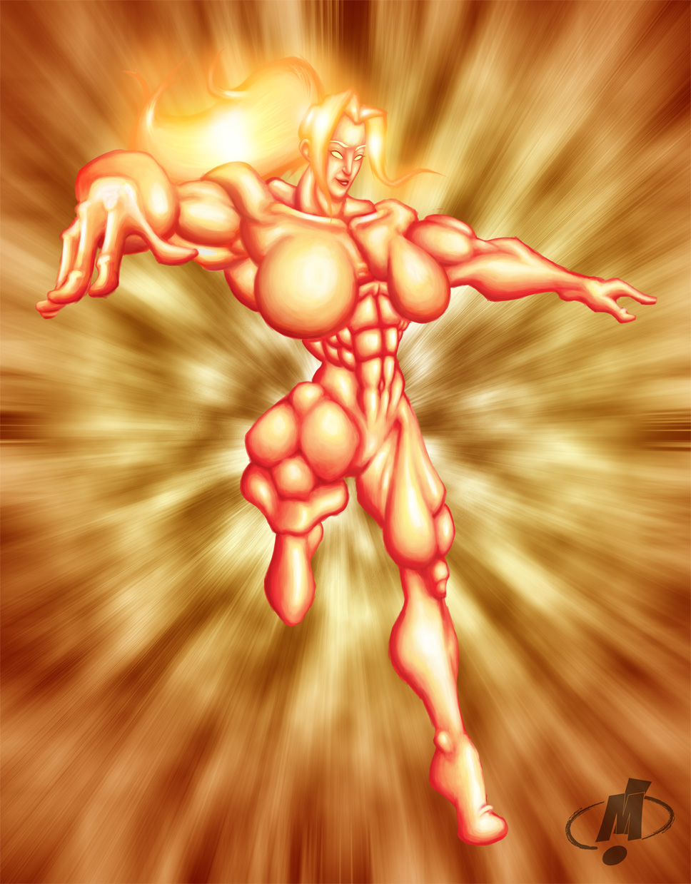 2006 big_breasts big_muscles extreme_muscles female female_only fire flaming_hair flying horse_tail kissthemaniac magic muscle muscles muscular muscular_female naked nippleless no_nipples original original_character red_skin solo solo_female solo_focus sonya_(kissthemaniac) toeless watermark yellow_eyes