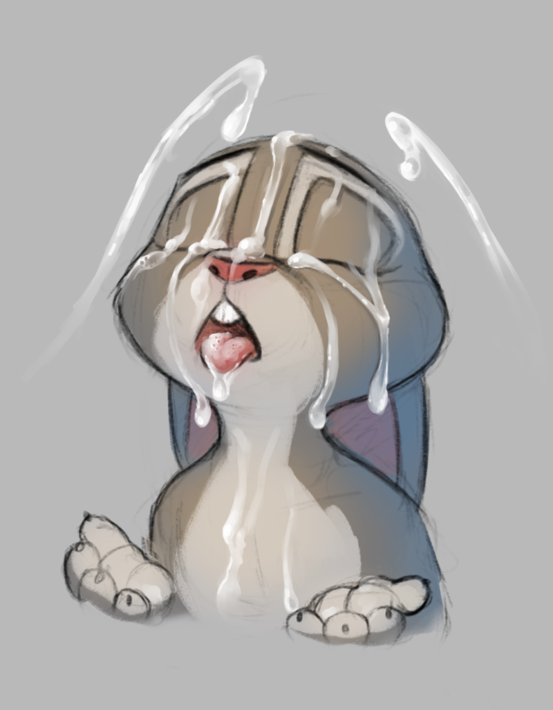 2020 alternate_version_at_source anthro bodily_fluids buckteeth bukkake closed_eyes cum cum_on_chest cum_on_face disney dripping ears_down female female_only flat_chest fur genital_fluids grey_background grey_body grey_fur judy_hopps lagomorph leporid mammal pivoted_ears rabbit s1m simple_background solid_color_background solo teeth tongue tongue_out zootopia