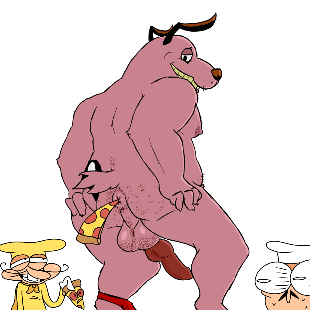 3boys animal_genitalia anthro anus artist_request ass backsack balls canid canine canine_penis cartoon_network chubby chubby_male courage courage_the_cowardly_dog crossover dog fur furry gay looking_back male male_only nipples nude penis peppino_spaghetti pink_fur pizza pizza_tower rear_view short_tail simple_background smile solo solo_focus solo_male sweat tail the_noise what white_background yaoi