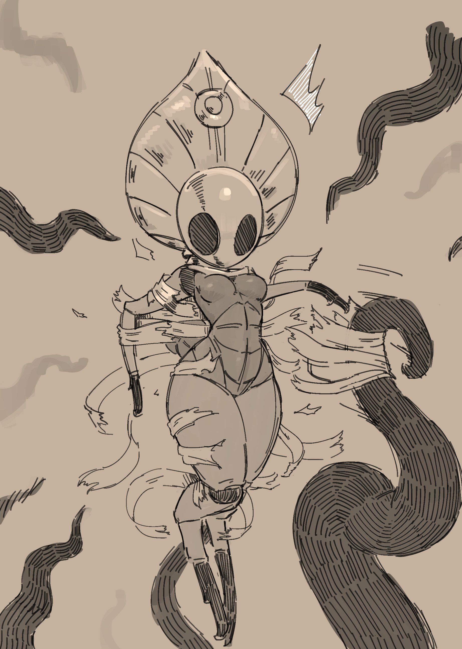 anthro, godseeker, hollow knight, napalm express, restrained, shade lord, tearing clothes, tentacle