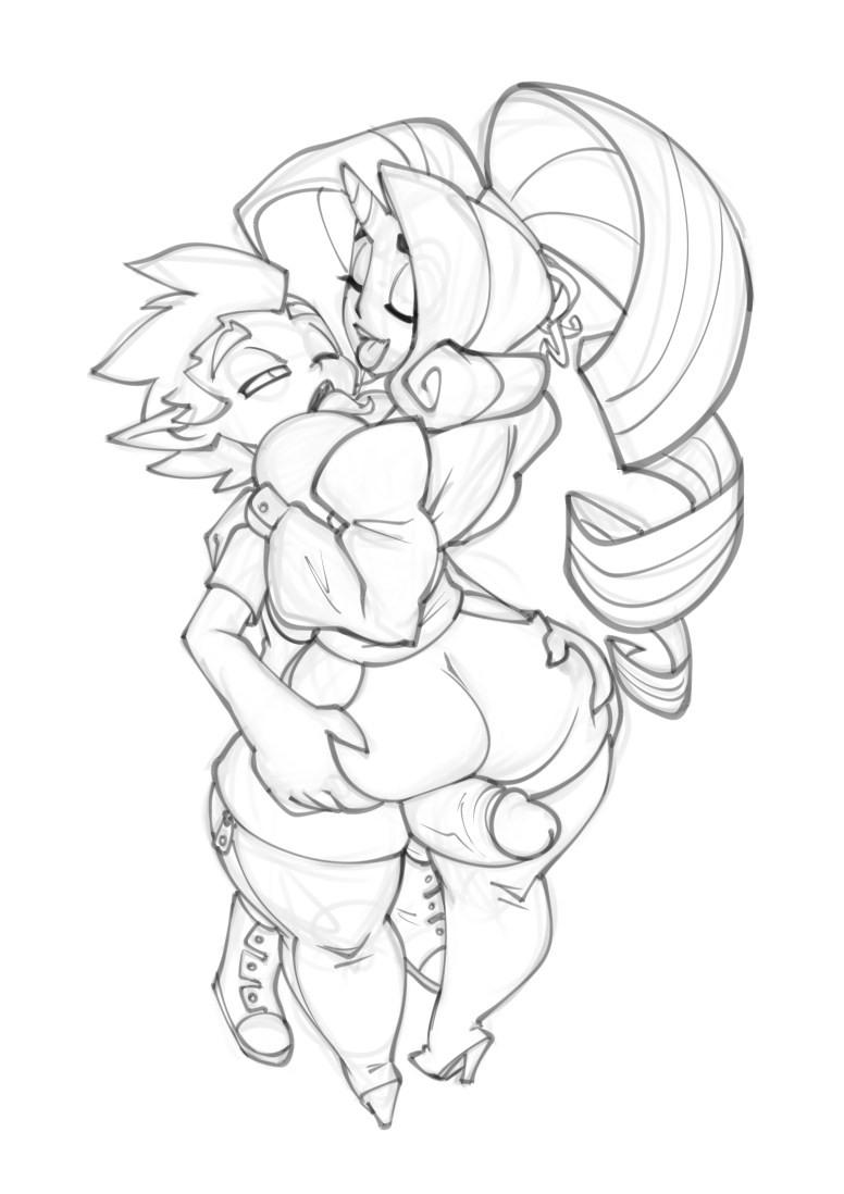 ass, assjob, bigdad, boots, breasts, buttjob, female, friendship is magic, hasbro, humanized, humanoid, male, monochrome, my little pony, penis, rarity (mlp), smooth skin, spike (mlp), thick thighs, thigh boots, thigh sex, thighs, tongue, tongue out