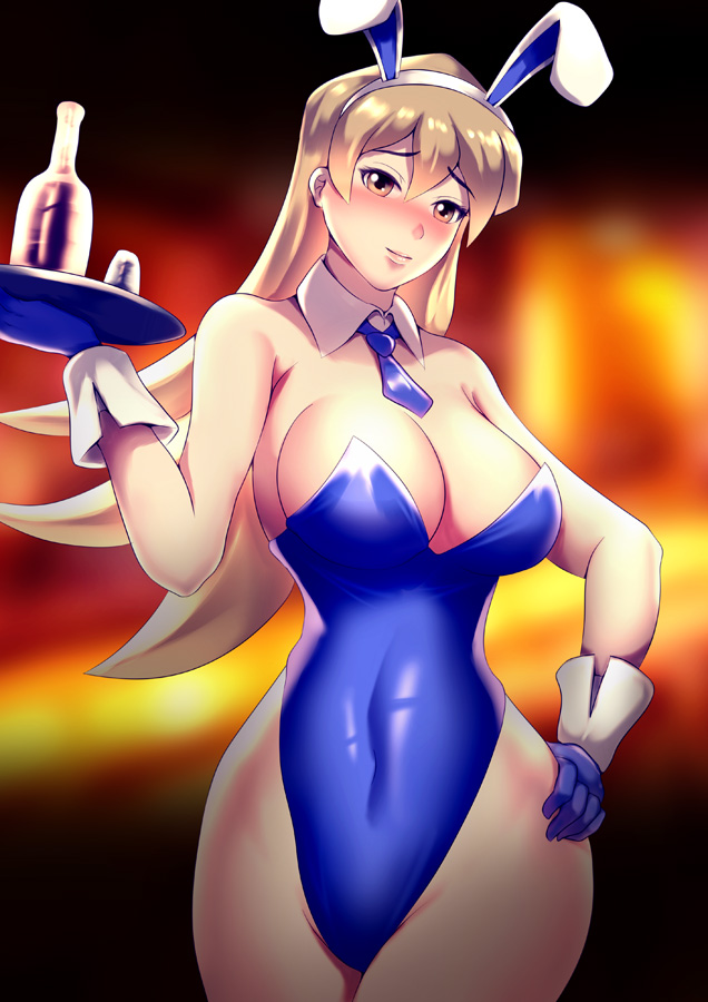 alexis rhodes, big breasts, blonde hair, breasts, brown eyes, bunny ears, bunny girl, bunnysuit, female, female only, haryudanto, long hair, solo, solo focus, tenjouin asuka, yu-gi-oh!, yu-gi-oh! gx