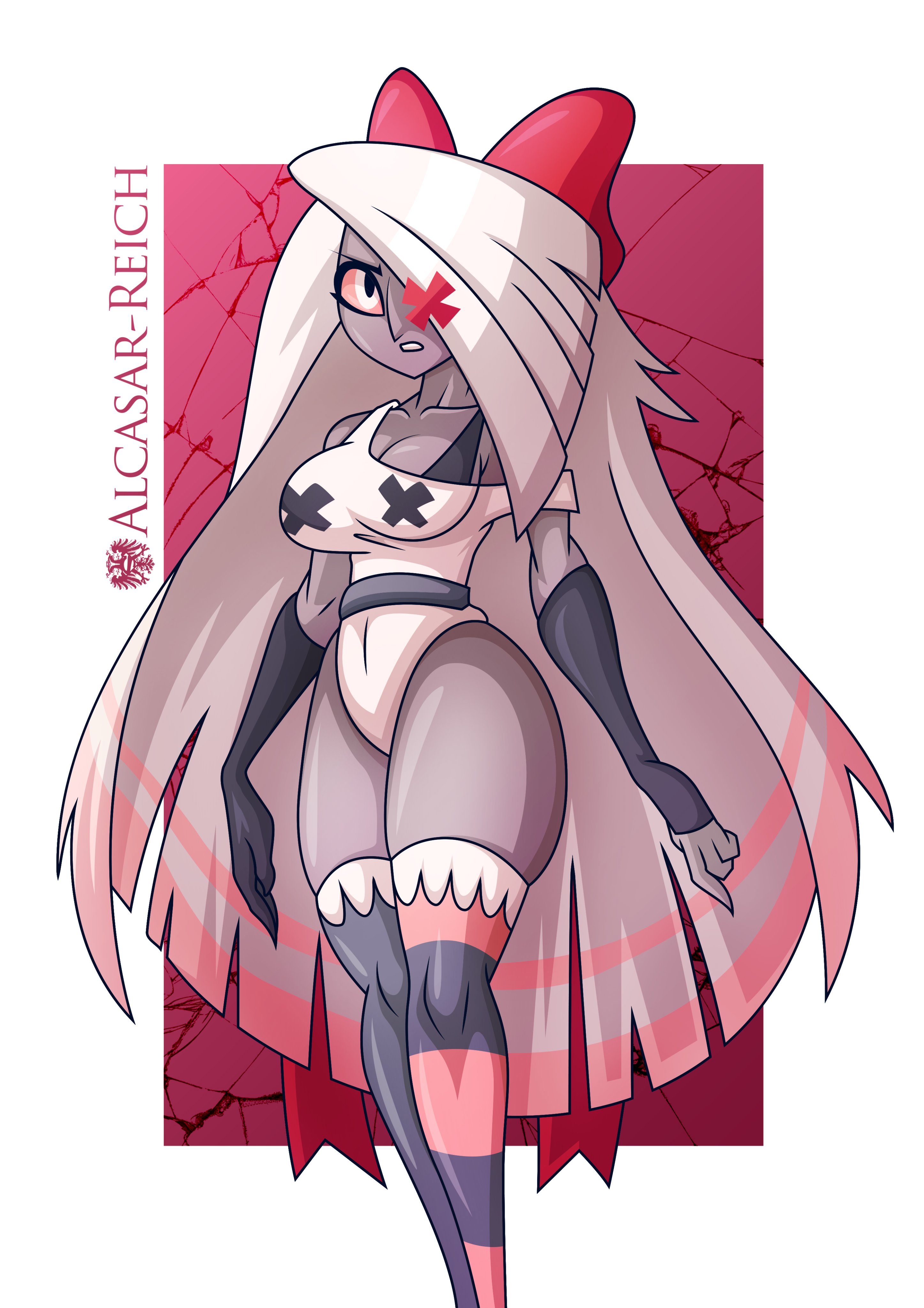 1girls, alcasar-reich, female, female only, hazbin hotel, long hair, solo, solo female, spindlehorse toons, stockings, straight hair, tagme, thighhighs, thighs, vaggie (hazbin hotel), vivienne medrano, vivziepop, voluptuous