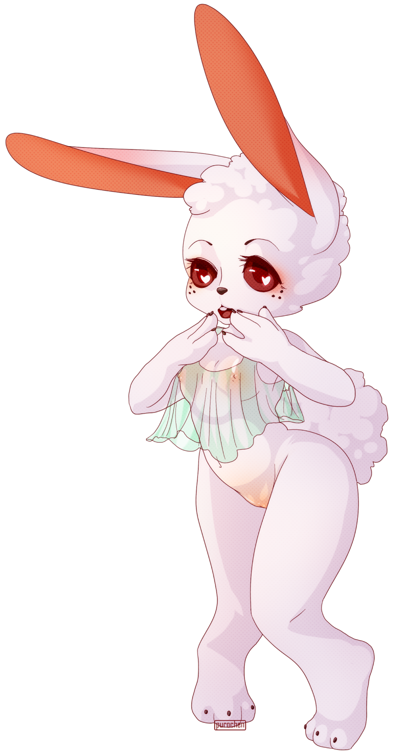 albino animal_crossing bottomless clothed clothing female fur genitals heart hi_res lagomorph leporid mammal navel nightgown nintendo nipples open_mouth purochen pussy rabbit red_eyes ruby_(animal_crossing) solo solo_female surprise video_games white_body white_fur