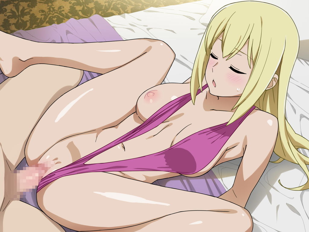 aiz wallenstein, bell cranel, blonde hair, breasts, censored, closed eyes, dungeon ni deai wo motomeru no wa machigatteiru darou ka, female, laying back, penetration, pussy, sex, silver meteor, swimsuit, vaginal penetration