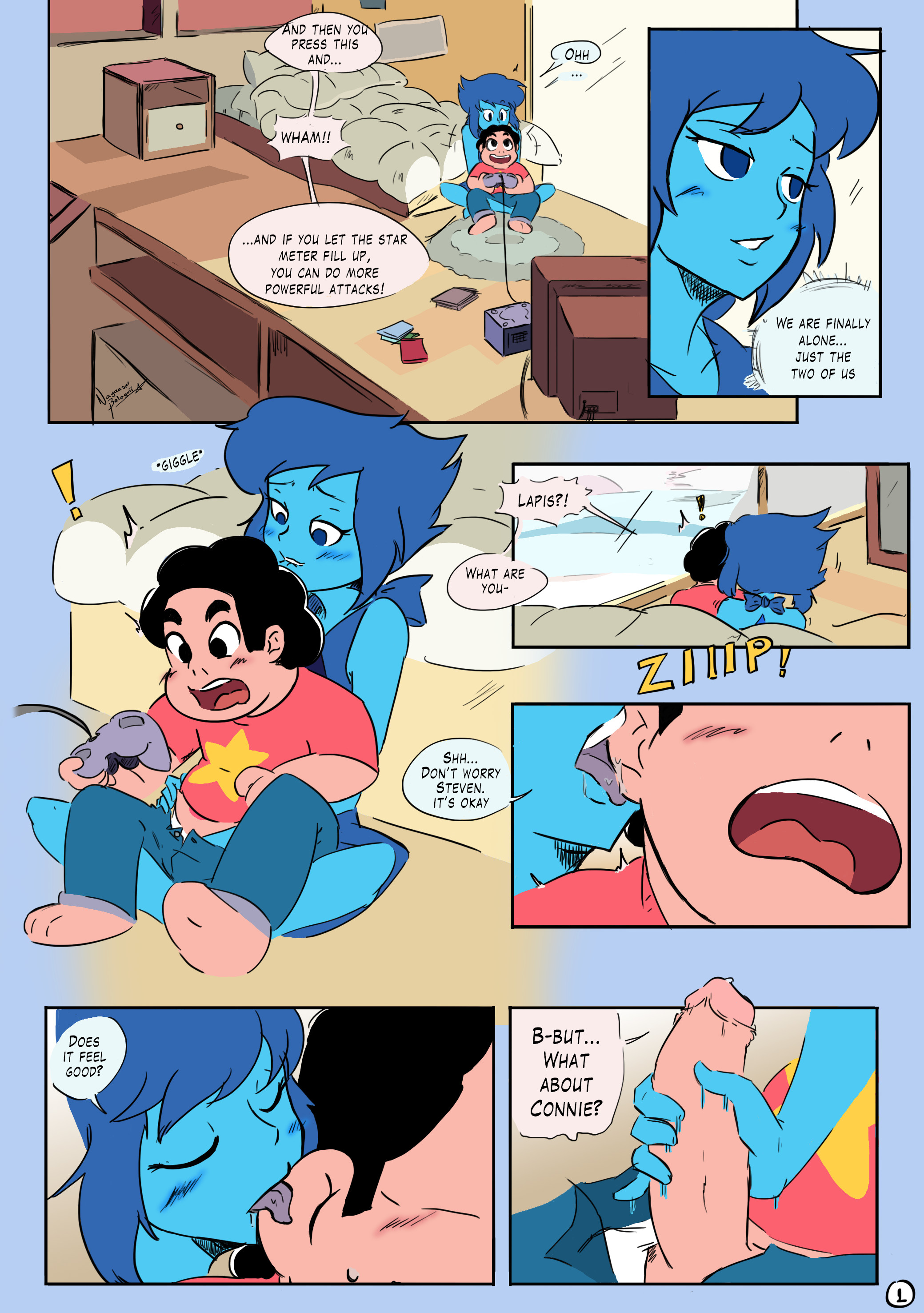 cartoon network, comic, female, handjob, lapis lazuli (steven universe), steven quartz universe, steven universe, swine9, tagme