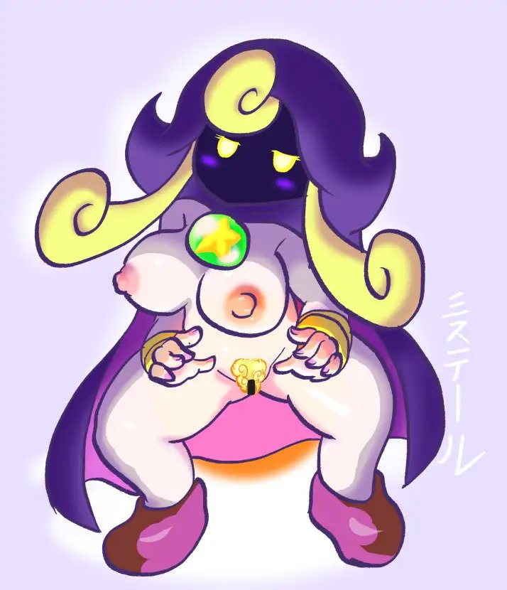 breasts breasts_out half-closed_eyes japanese_text mario_(series) merluvlee nintendo nipples pale_skin paper_mario pubic_hair robe shoes simple_background unknown_artist yellow_eyes yellow_hair