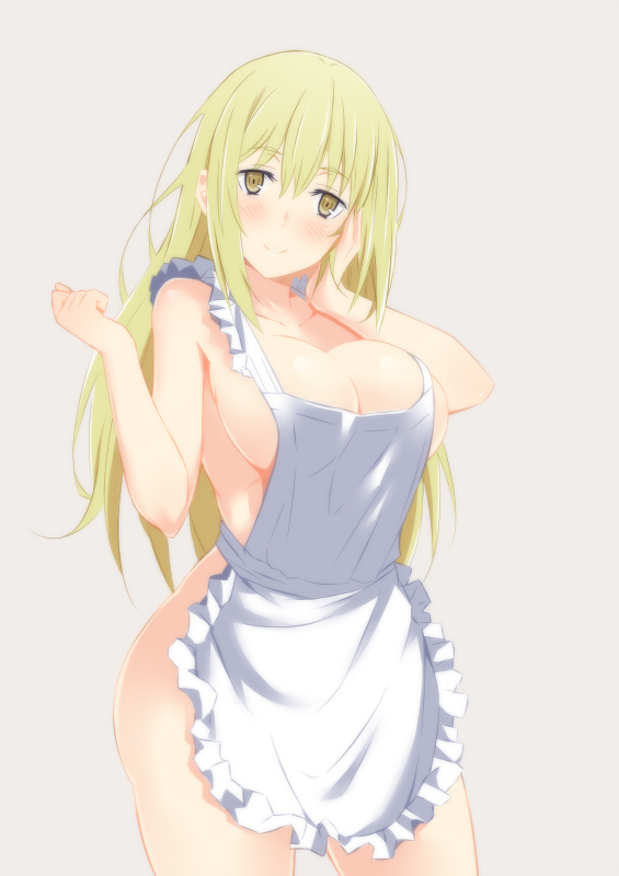 1girls, aiz wallenstein, blonde hair, breasts, dungeon ni deai wo motomeru no wa machigatteiru darou ka, female, female only, gold eyes, naked apron, solo