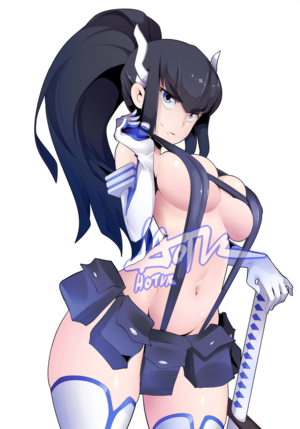 1girls, big breasts, black hair, black-haired female, blue eyes, breasts, female, female only, hotvr, kill la kill, kiryuuin satsuki, long hair, solo, solo female, solo focus