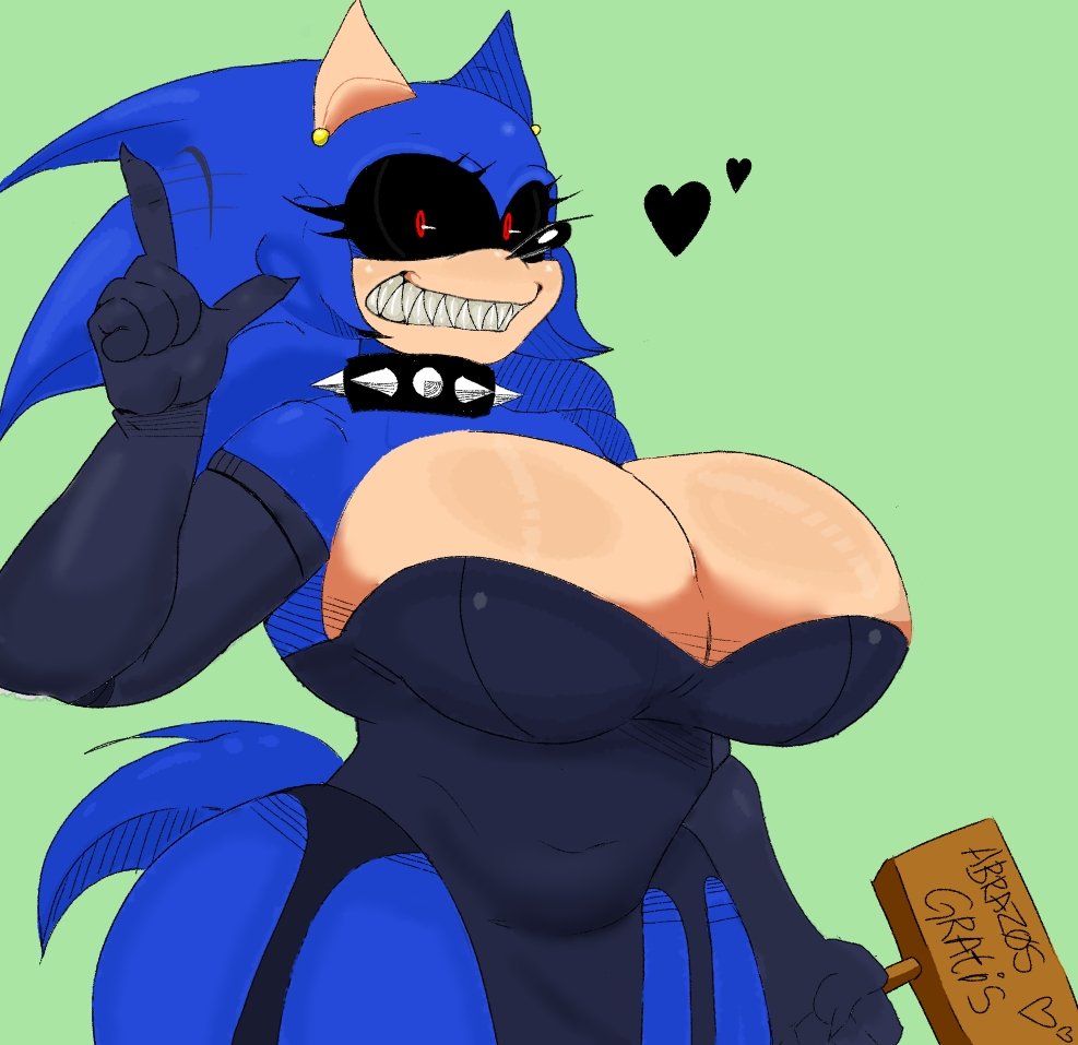 1girls alokrenacido animal anthro bify big_breasts black_dress black_handwear blue_body blue_fur blue_hair cleavage eris_(hsc) female female_focus female_only friday_night_funkin friday_night_funkin_mod genderswap_(mtf) gloves green_background handwear hedgehogs_slutty_collection huge_breasts large_breasts looking_at_viewer pointy_ears red_eyes rule_63 sharp_teeth sign solo solo_female solo_focus sonic.exe sonic.exe_(character) sonic.exe_(series) sonic_(series) sonic_the_hedgehog_(series) spiked_collar teeth teeth_showing thick_thighs thighs wide_hips