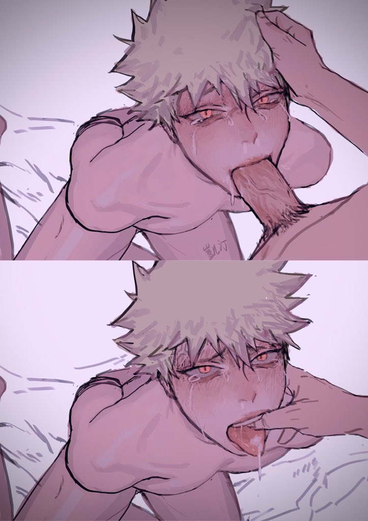 2boys blonde_hair blowjob cum cum_in_mouth cum_on_tongue fellatio finger_in_mouth gay hand_on_head katsuki_bakugou male male_only male_pov my_hero_academia open_mouth oral pubic_hair red_eyes short_hair tears tongue tongue_out veiny_penis wengwengchim yaoi