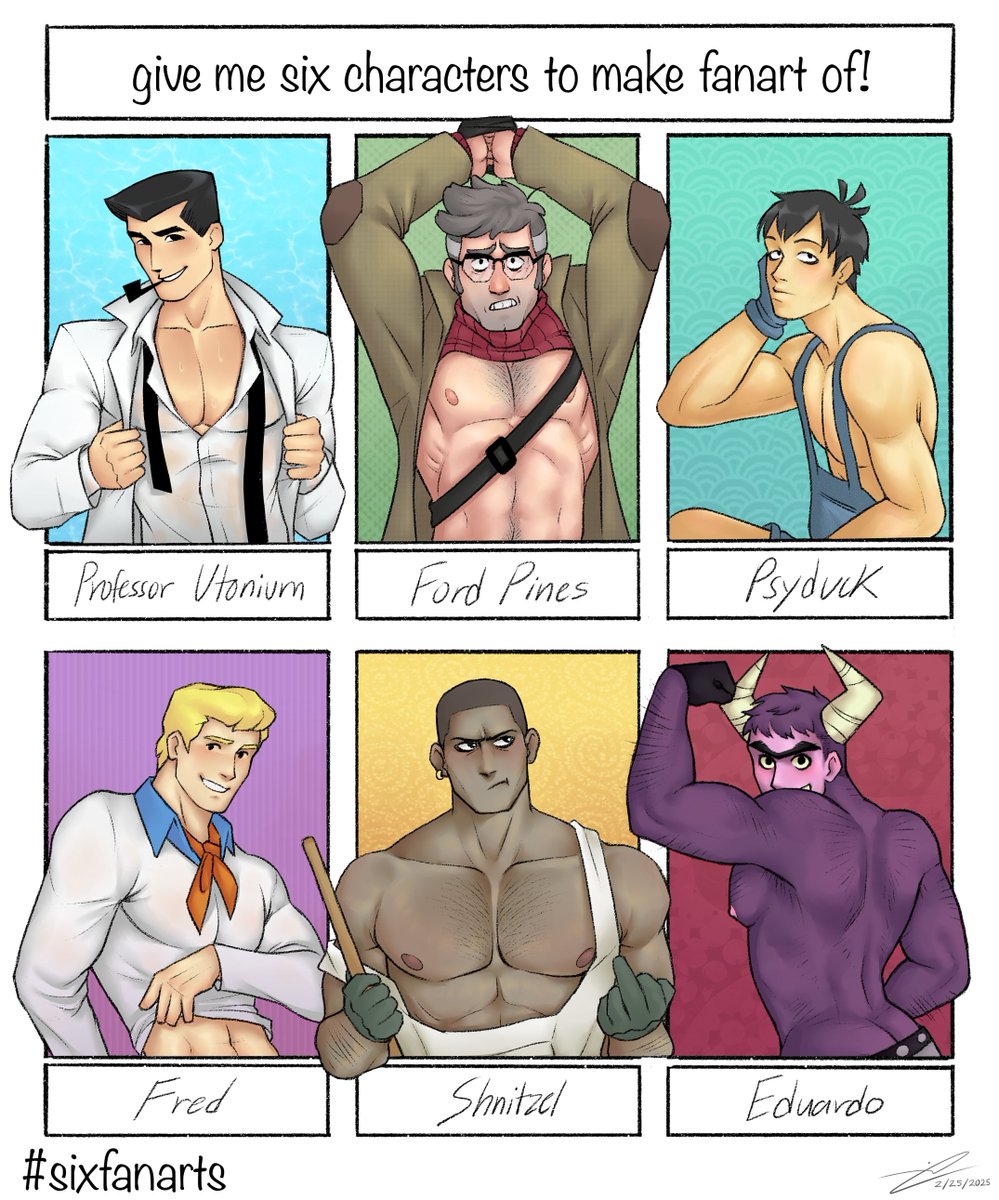 bara, cartoon network, chowder, crossover, disney, eduardo (fhfif), fred jones, gravity falls, grey skin, humanization, humanized, humanized pokemon, male, male only, mayodemayo1, multiple boys, multiple males, muscular, muscular male, nipples, pokemon, powerpuff girls, professor utonium, psyduck, scooby-doo, shnitzel, sixfanartchallenge, stanford pines