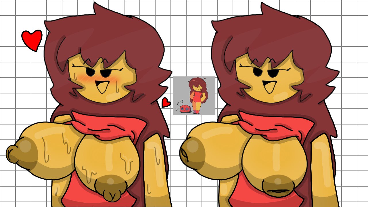 areolae, big breasts, blush, breasts, breasts out, demongal437 (noobtown), dumb girl, female, friday night funkin, girlfriend (friday night funkin), large breasts, long hair, nipples, open mouth, reference image, revil 102, ripped clothing, ripped dress, roblox, robloxian, showing breasts, smile, source request, sweat, sweatdrop, sweating, sweaty, sweaty body, sweaty breasts, yellow body, yellow skin