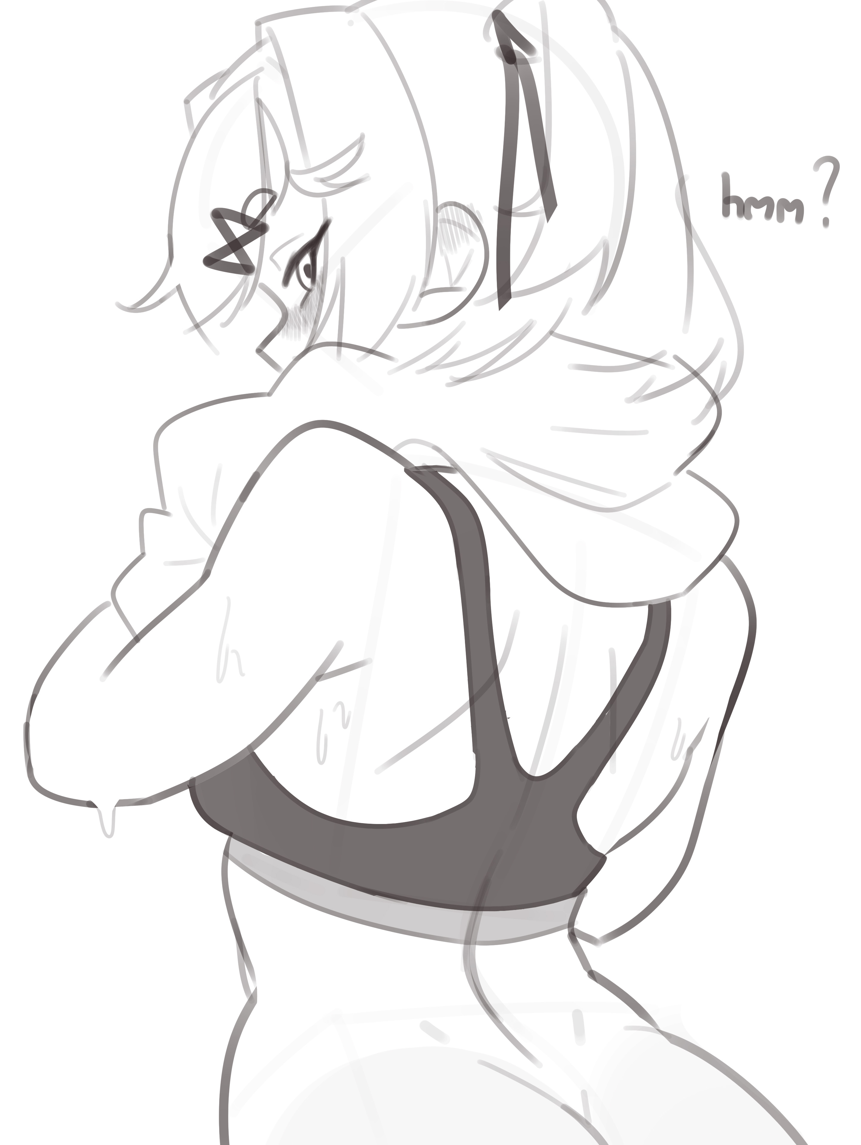 1girls, ass, crop top, doki doki literature club, emiillb, female, female only, monochrome, natsuki (doki doki literature club), solo