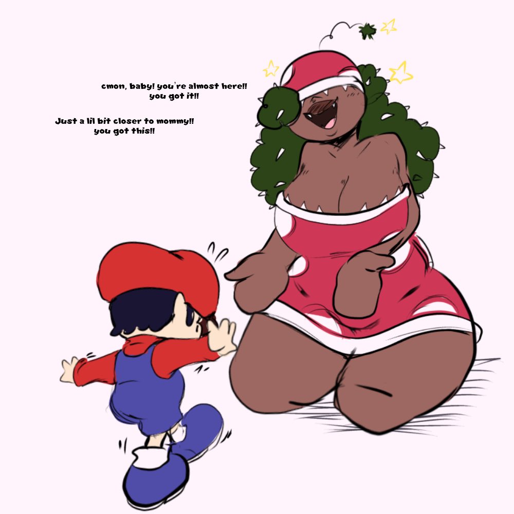 baby mario, dark-skinned female, giygal, mario, mario (series), mother figure, nintendo, open arms, piranha plant, piranha plant girl, rani (giygal), sfw, super mario bros., wholesome