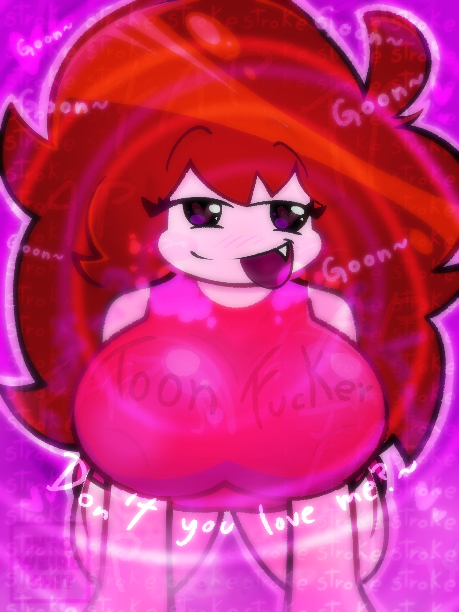 auburn hair, big breasts, big tits squeezed together, black hair, breasts, clothed, domination, fang, female, friday night funkin, girlfriend (friday night funkin), hypnosis, intoweirdshit, red dress, remake