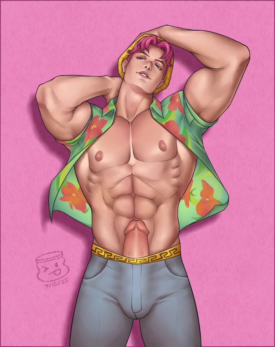 abby (kpop demon hunters), bara, big cock, big dick, big penis, boner, cock, dick, erection, huge cock, kpop demon hunters, male, male only, mayodemayo1, muscular, muscular male, penis, pink hair, solo, thick cock, thick dick, thick penis