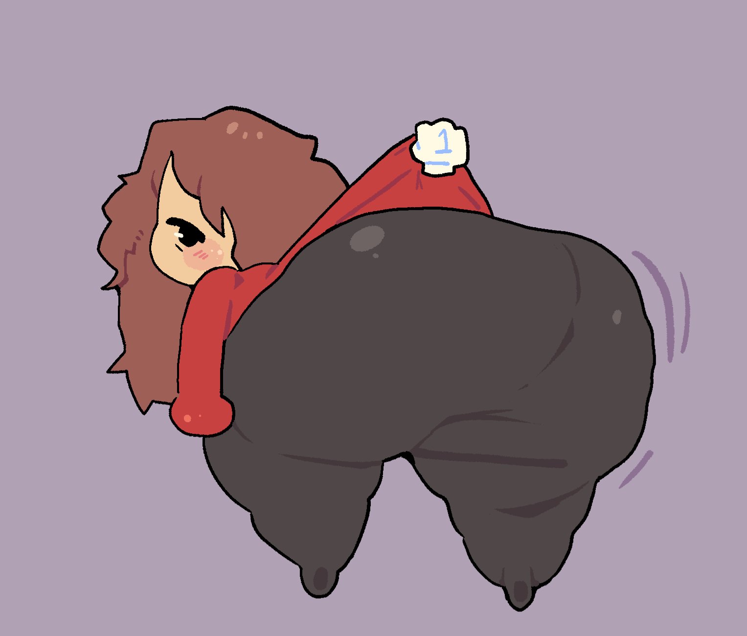 1girls, 1other, black eyes, black pants, brown hair, color, colored, disembodied hand, fat ass, female, female focus, female only, holding, holding person, huge ass, hyper, hyper ass, hyper butt, large ass, light-skinned female, long hair, looking at viewer, looking back, mii, moonoatmeal, number, pants, plump, plump ass, red cheeks, red shirt, shading, shirt, shirt lift, solo, solo female, solo focus, tagme