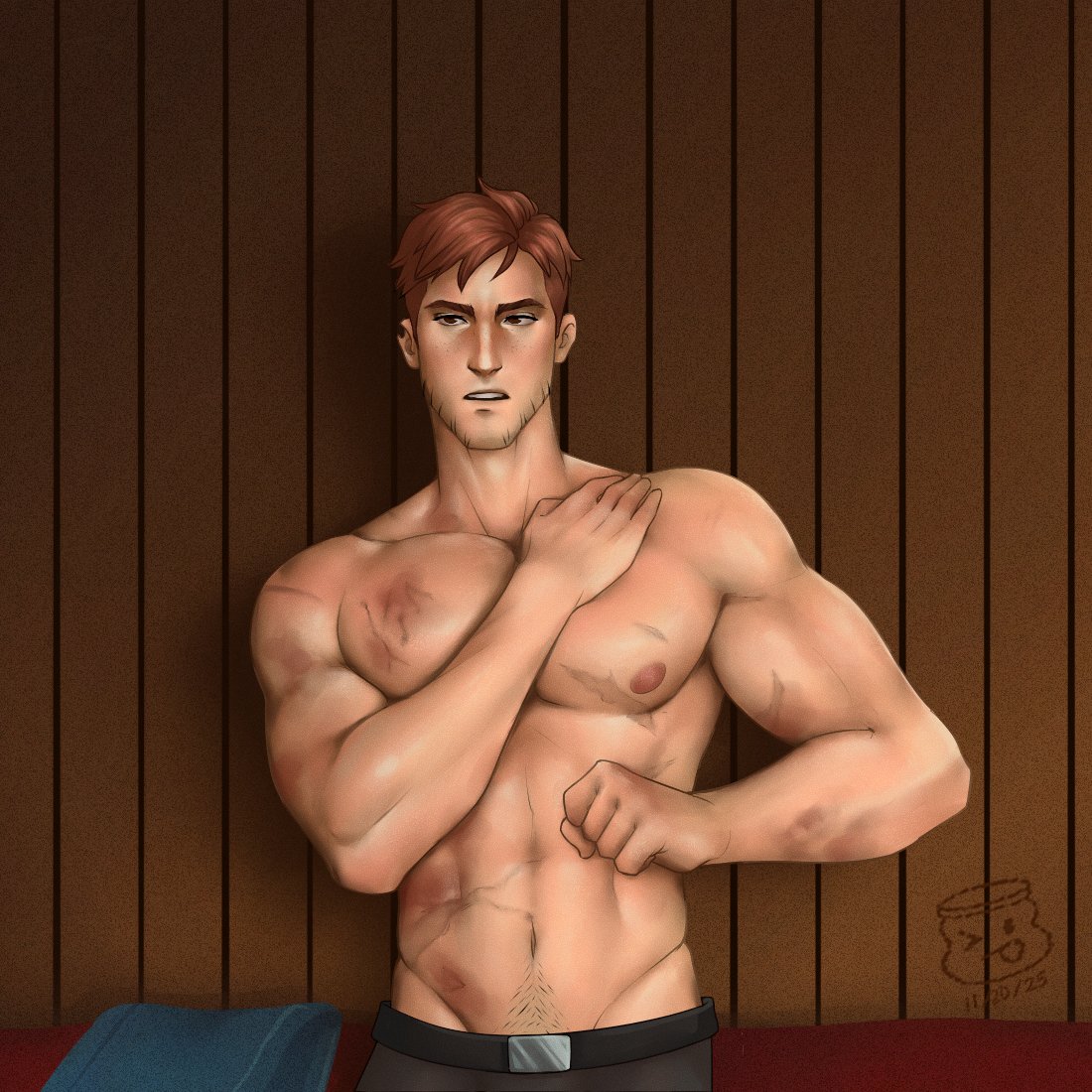 bara, big pecs, dispatch (game), male, male only, mayodemayo1, muscular, muscular male, robert robertson, scar, scars, solo