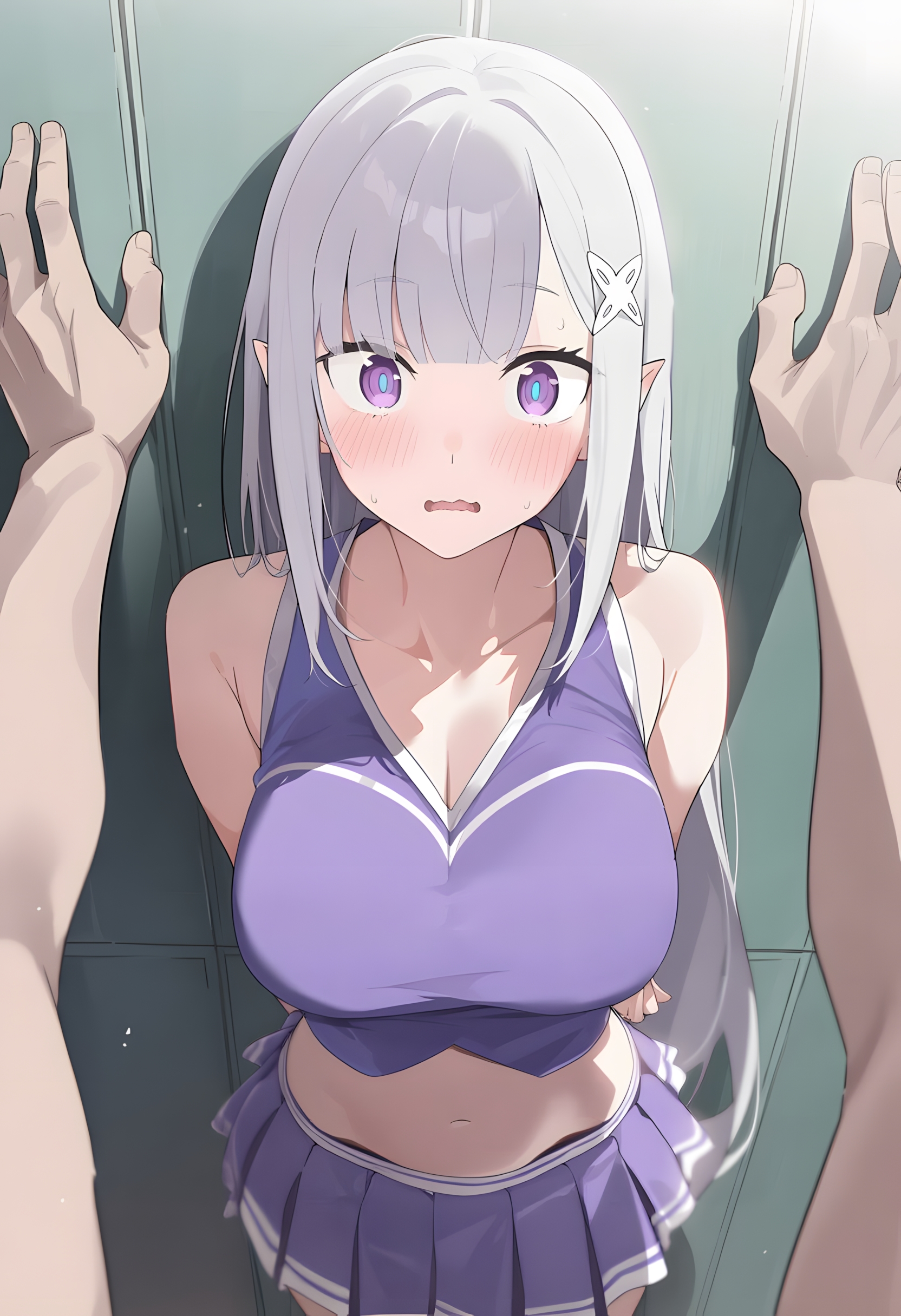 ai assisted, ai generated, beautiful girl, big ass, big breasts, bluebird876, cheerleader, curvy, emilia (re:zero), female, female focus, re:zero kara hajimeru isekai seikatsu, sexy