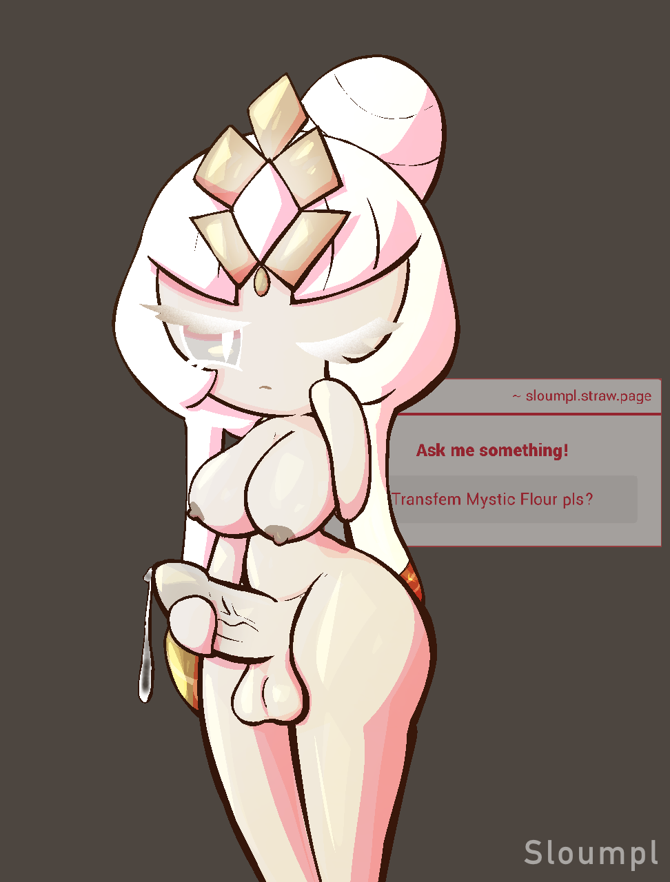 breasts, cookie run, cookie run kingdom, futanari, mystic flour cookie, penis, request, self upload, sloumpl, solo, strawpage request, trans woman