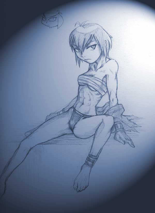 abs feet misty_(mlaatr) my_life_as_a_teenage_robot sketch smooth_skin underwear wrapped_breasts