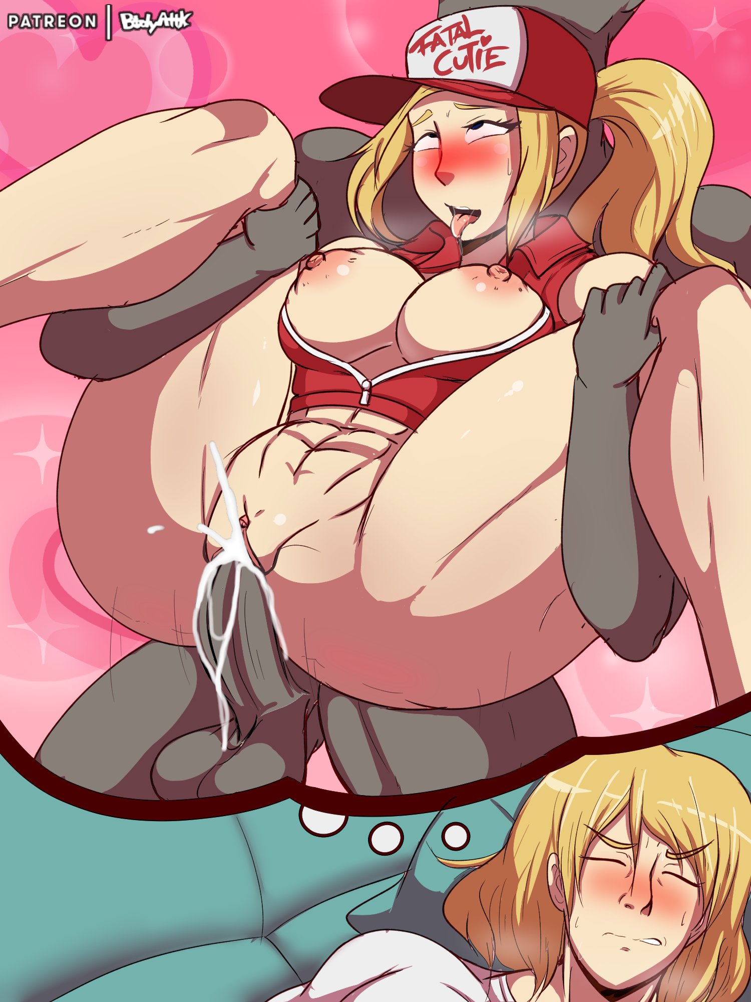 1boy, 1girls, ahe gao, baseball cap, blonde hair, blush, bodyattk, breasts, breasts out, canon genderswap, cum, cum in pussy, cum inside, dark skin, dark-skinned male, dream, eyes rolling back, fatal fury, female, female terry, fucked silly, full nelson anal, interracial, king of fighters, leg grab, male, mind break, muscular, muscular female, nude, open mouth, pussy, rule 63, snk, snk heroines: tag team frenzy, stand and carry position, standing, standing sex, straight, sweat, terry bogard, tongue, tongue out, vaginal penetration
