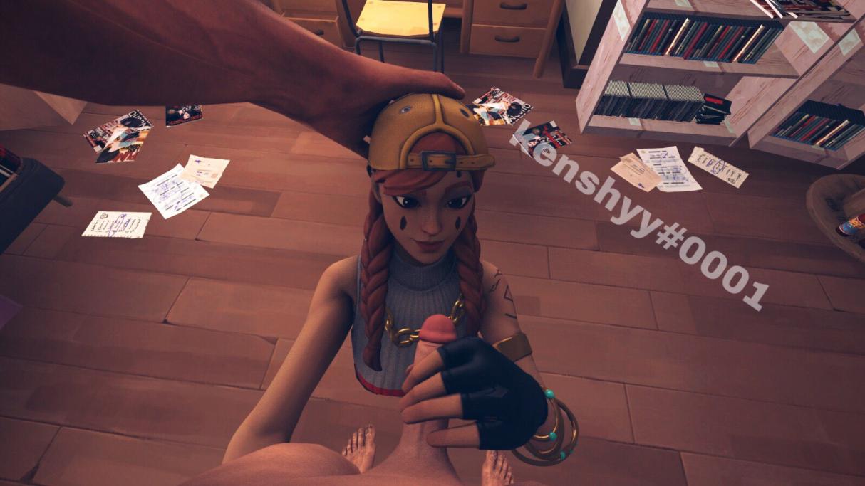 1boy 1boy1girl 1girls 3d aura_(fortnite) blowjob braided_twintails cap cum dark-skinned_female epic_games female fortnite ginger hat imminent_oral kenshyy kneeling male nude oral orange_hair petite pov tagme twintails