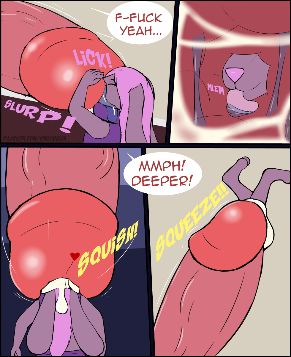 anthro bodily_fluids cock_vore comic cum dialogue enroshiva genital_fluids genitals hi_res hyper lagomorph leporid male mammal micro penetration penile penis precum rabbit size_difference urethral urethral_insertion urethral_penetration vore