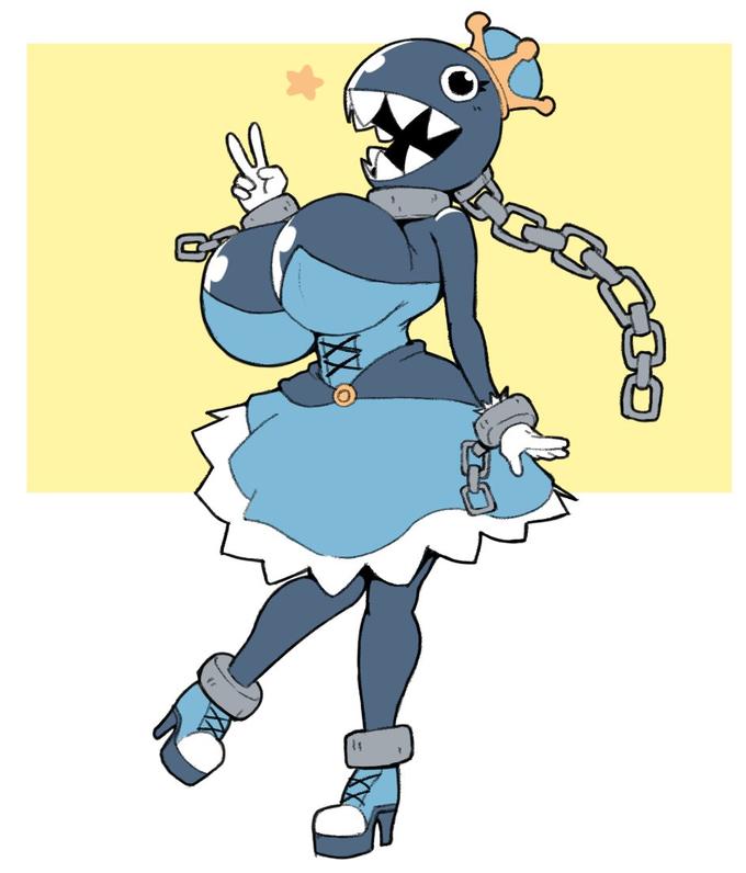 angstrom anthro breasts chain_chomp chompette dress female funny huge_breasts mario_(series) new_super_mario_bros._u_deluxe nintendo super_crown tagme