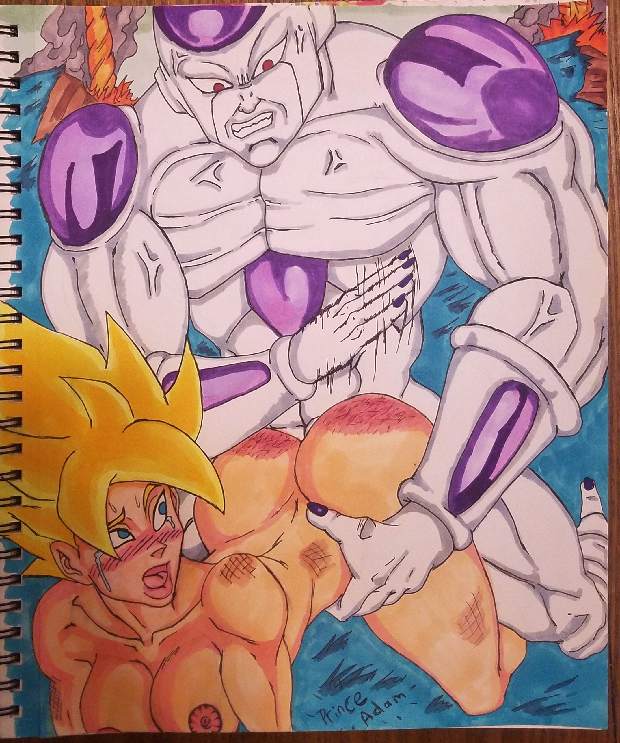 1girls, crying, crying with eyes open, defeated, defeated heroine, doggy style, dragon ball, dragon ball z, female, female goku, forced, frieza, genderswap, interspecies, nipples, nude, nude female, princeadam, rape, rule 63, saiyan, son goku, spank marks, spanked, straight, super saiyan, tears, traditional media (artwork)