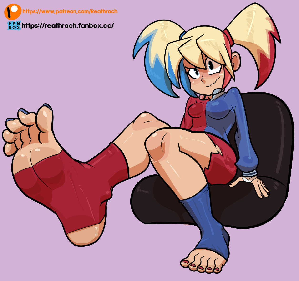 1girls, blue toenails, dc, dc comics, dc super hero girls, feet, female, female only, foot focus, harleen quinzel, reathroch, red toenails, solo, toeless legwear, twintails