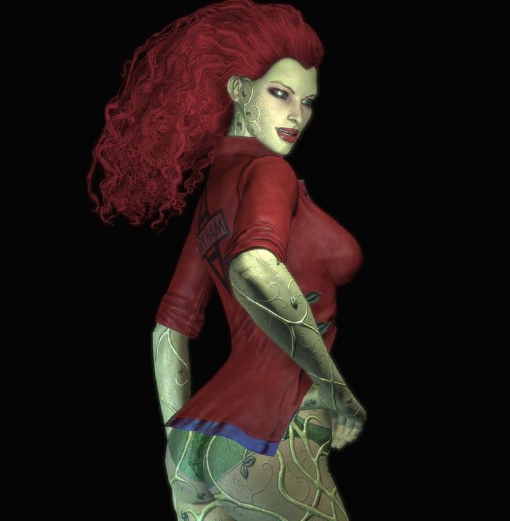 3d artist_request batman:_arkham_asylum batman_(series) dc dc_comics green_skin green_underwear pamela_isley plant_girl poison_ivy poison_ivy_(arkham_asylum) red_hair red_shirt sexy_butt villainess