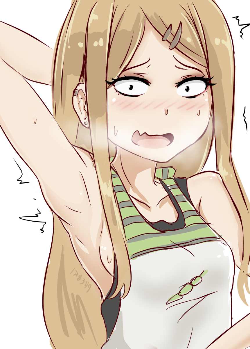 178349 178349artz armpit_fetish armpits blush clothing collarbone dagashi_kashi endou_saya_(dagashi_kashi) female hair_ornament long_hair looking_at_viewer oerba_yun_fang open_mouth solo