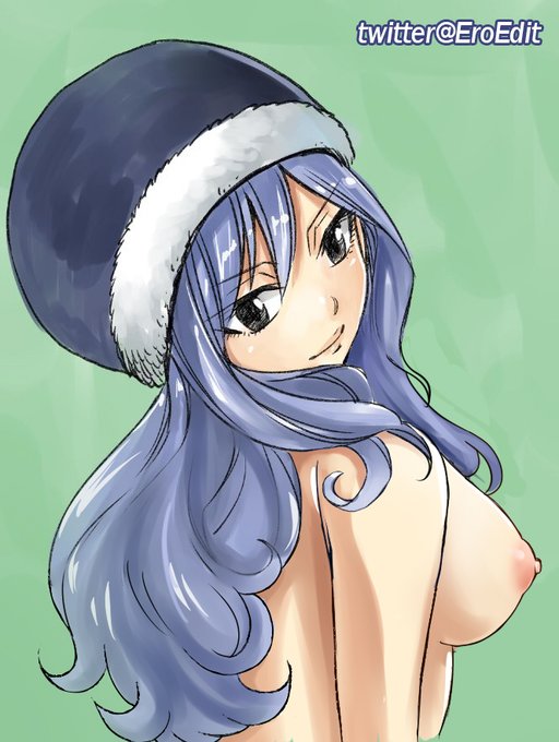 big_breasts blue_eyes blue_hair breasts curvy erosenninedit fairy_tail female hat hiro_mashima juvia_lockser looking_at_viewer mashima_hiro model nipples nude nude_edit nude_filter nude_model solo