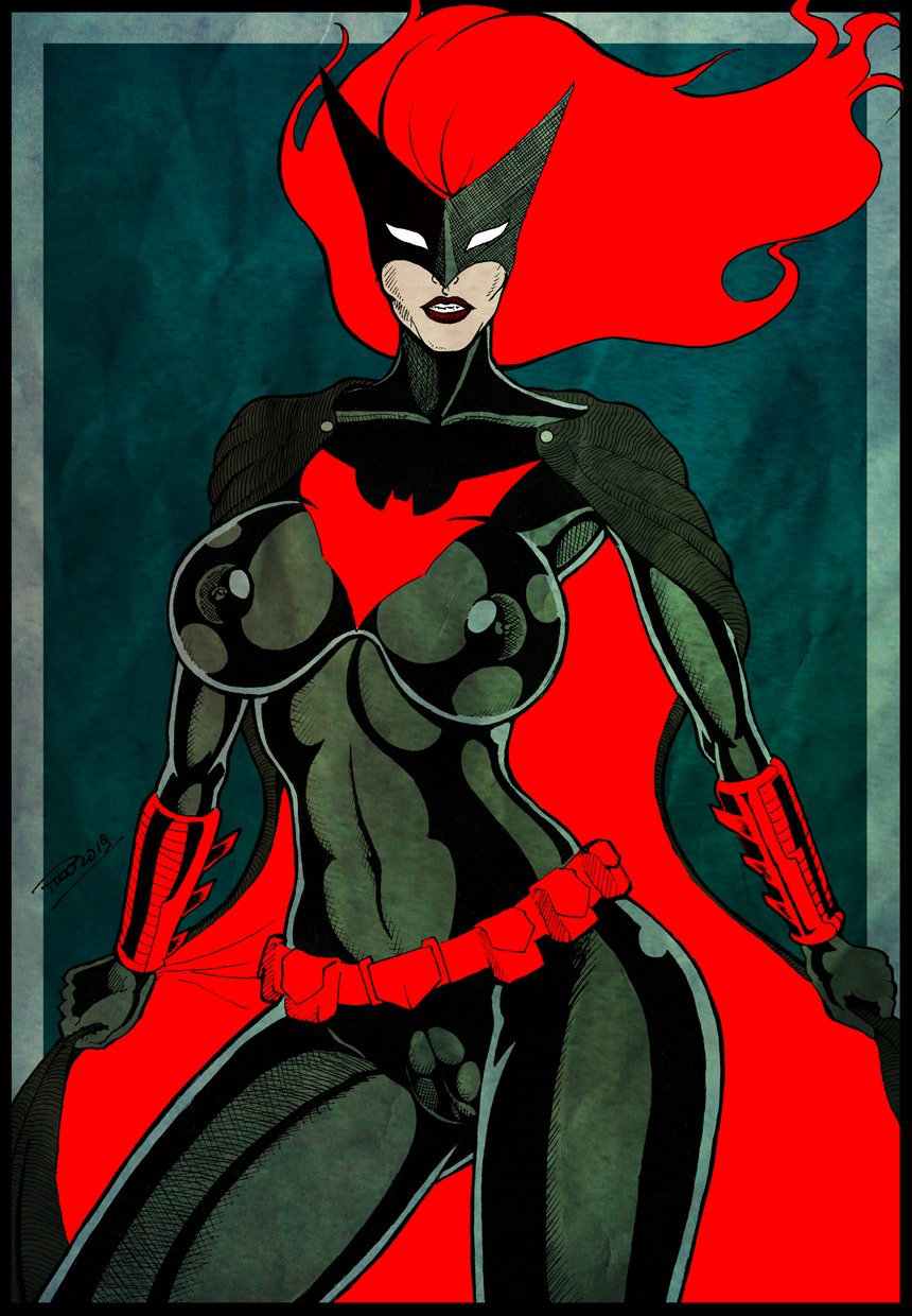 areolae artystab batman_(series) batwoman belt big_breasts bodysuit breasts busty cameltoe cape clothing curvaceous curvy dc dc_comics erect_nipples female female_focus female_only hourglass_figure kate_kane large_breasts lipstick long_hair mask nipples nipples_visible_through_clothing pale-skinned_female pale_skin pinup pose posing red_hair skin_tight solo standing tagme voluptuous wide_hips