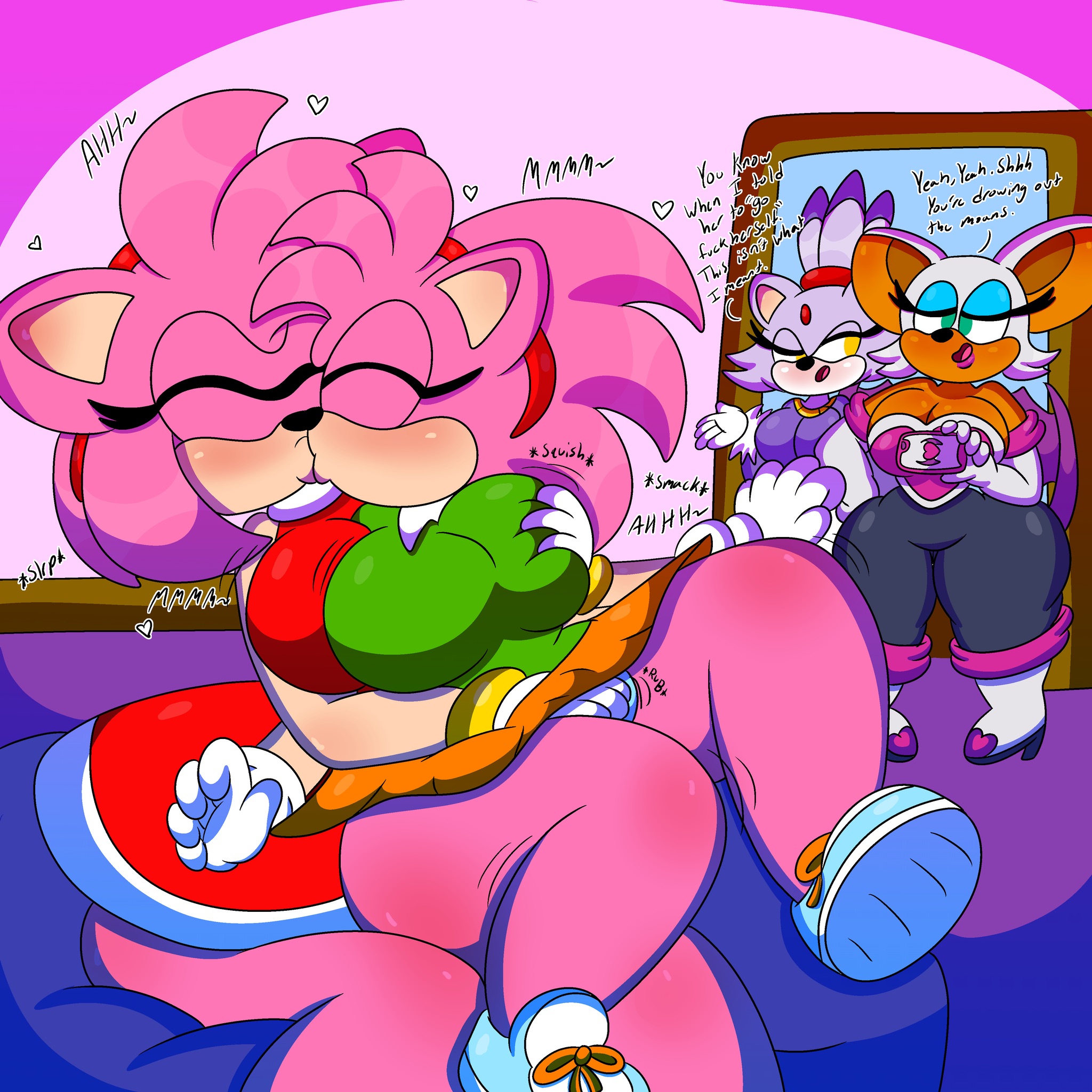 3barts, 4girls, amy rose, ass, big ass, big breasts, blaze the cat, breast grab, breasts, camera, classic amy rose, female, kissing, moaning, multiple females, multiple girls, rouge the bat, sega, selfcest, sonic (series), sonic the hedgehog (series), tagme, text, thick thighs, wide hips, yuri