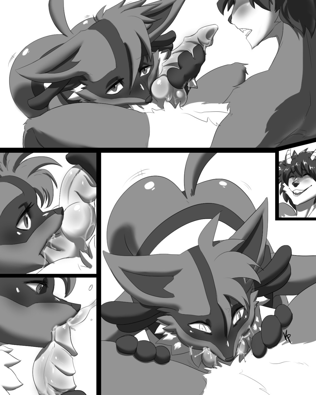 4:5 anthro ball_lick balls bodily_fluids canid canine canis cum cum_in_mouth cum_in_throat cum_inside daemon_atma deepthroat dragon duo eye_contact fellatio female gagging genital_fluids genitals hi_res knot kpnsfw licking lucario male mammal monochrome nintendo oral oral_sex pokemon pokemon_(species) pov sex straight sucking_testicles surprised tongue tongue_out unusual_genitalia video_games wolf