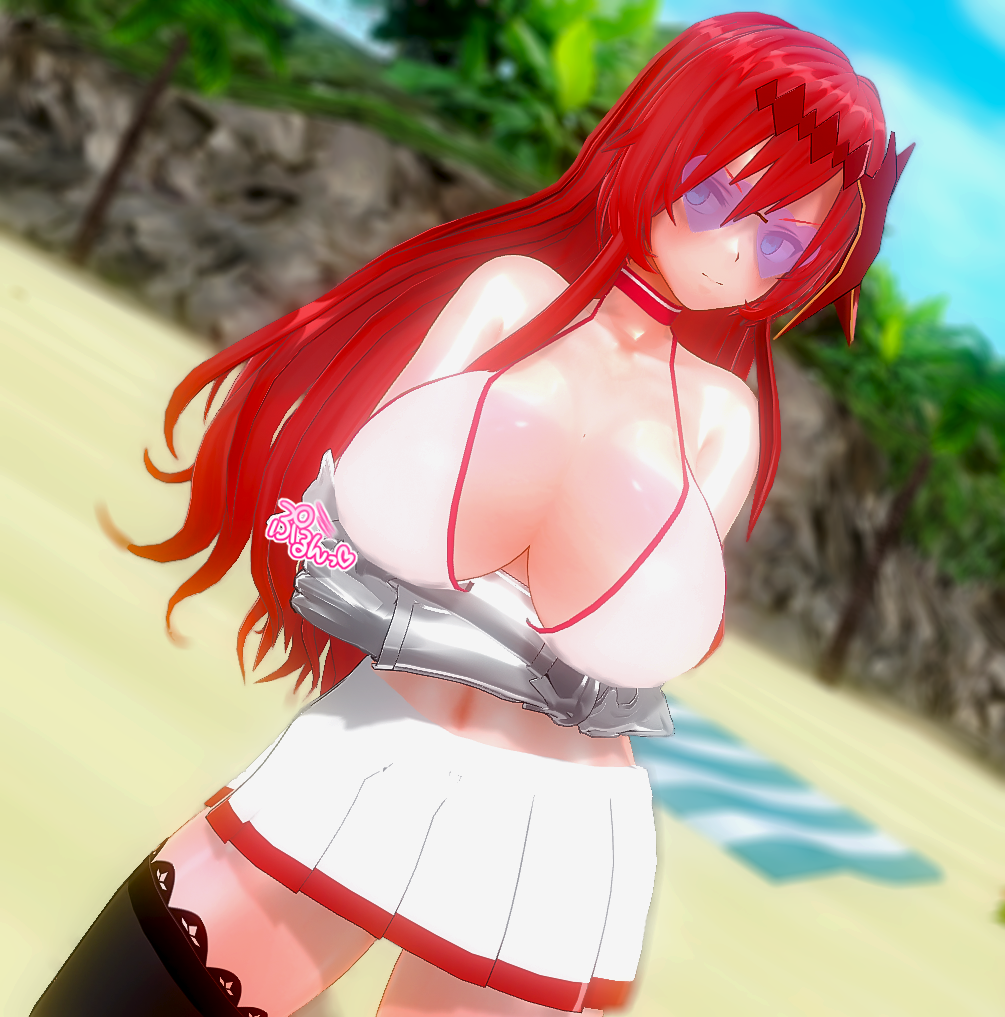 1girls 3d alexiel arms_crossed bangs bare_shoulders bikini blue_eyes breasts cleavage crossed_arms female female_focus female_only furrowed_eyebrows granblue_fantasy hair_between_eyes hair_ornament heart-shaped_eyewear large_breasts long_hair pink-tinted_eyewear red_hair skirt solo sunglasses swimwear tagme tinted_eyewear very_long_hair white_skirt