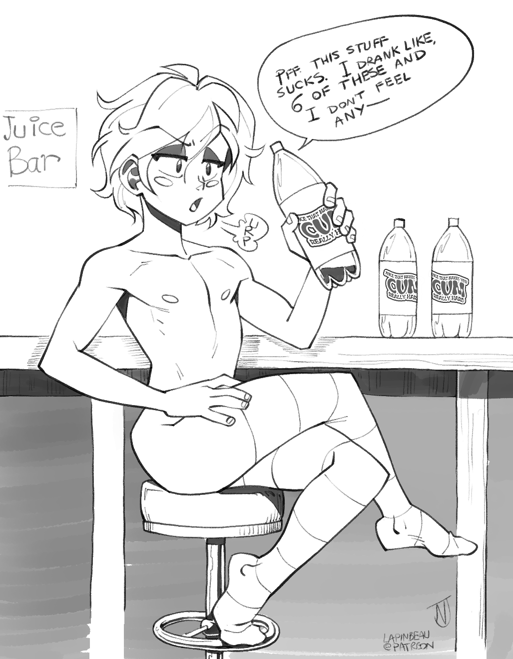 barstool cum_inducing_juice drinking jessie_(lapinbeau) jester lapinbeau male male_only original tempting_fate thighhighs