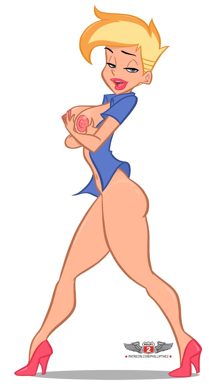 1girls, bimbo, breast fondling, breast grab, breasts, busty, canon genderswap, cartoon network, cleavage, female, genderswap, genderswap (mtf), high heels, jenny test, johnny test, johnny test (series), lipstick, nipples, no bra, no panties, nude, phillipthe2, rule 63, shirt, short hair, tanline, thick thighs, voluptuous, white background