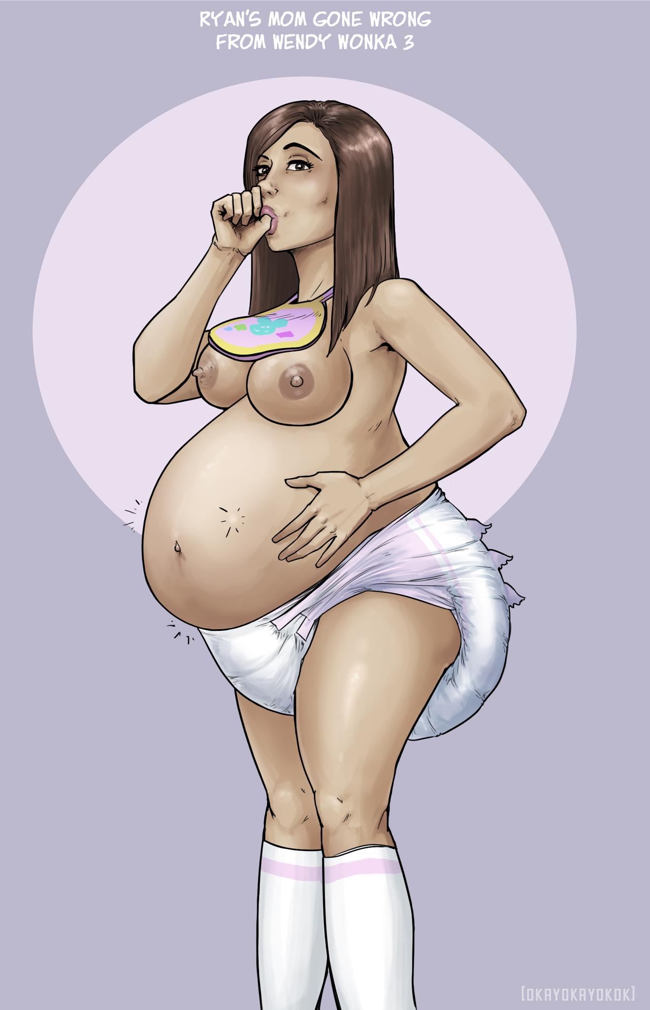 belly big_belly breasts diaper diaper_critter female huge_belly nipples okayokayokok pregnant ready_to_pop