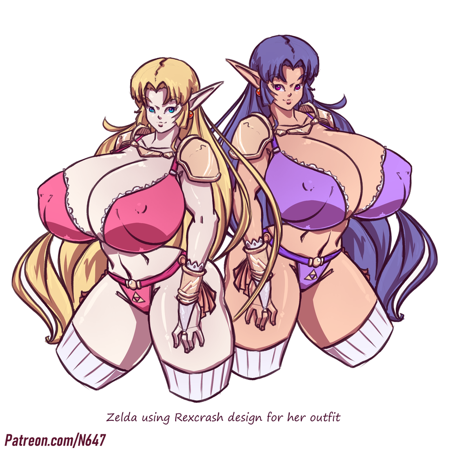 2019 2girls alternate_breast_size amazon big_breasts blue_eyes breasts cleavage color female female_only huge_breasts lingerie looking_at_viewer multiple_girls n647 nintendo nipple_bulge princess_hilda princess_zelda request text the_legend_of_zelda thick_thighs thin_waist underwear voluptuous wide_hips zelda_(a_link_between_worlds)