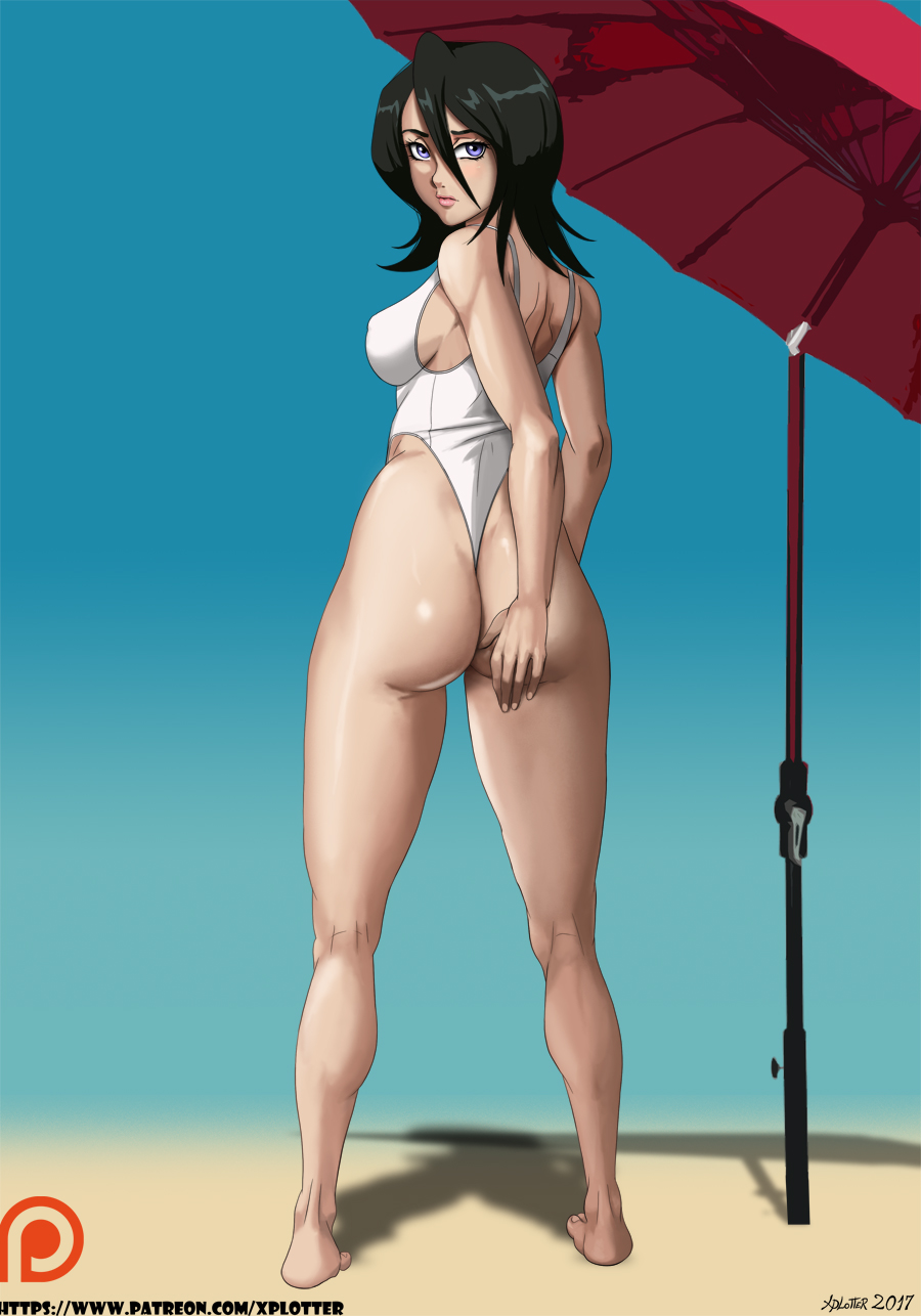 1girls 2017 ass ass_grab beach big_ass big_butt black_hair bleach bubble_butt butt dat_ass dated female female_only female_solo from_behind groping high_resolution huge_ass kuchiki_rukia leotard looking_at_viewer looking_back outdoors patreon_username short_hair solo standing thick_lips thong thong_leotard xplotter