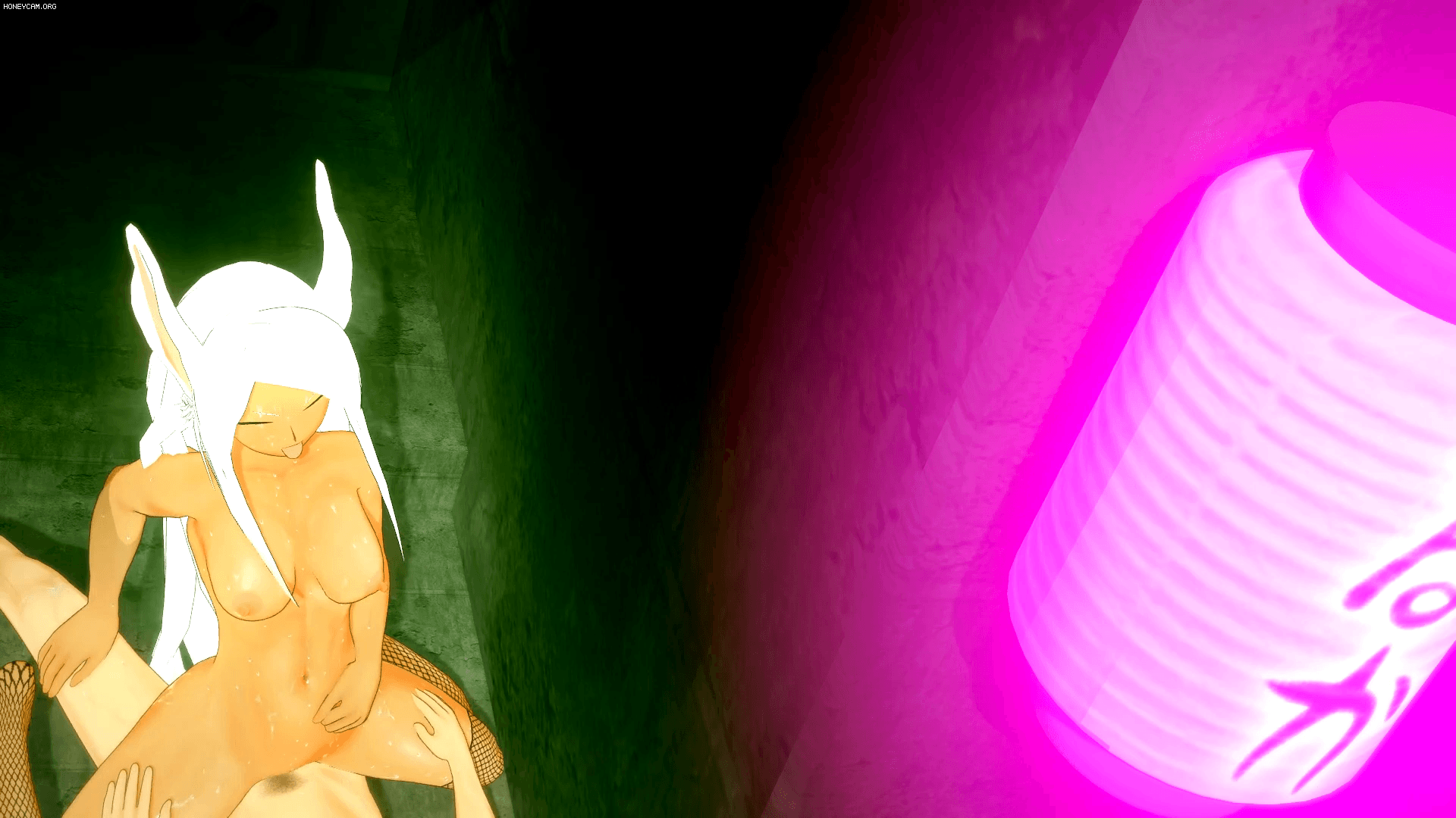 16:9 aspect ratio, 1boy, 3d, animated, breasts, bunny ears, closed eyes, cowgirl position, dark skin, dark-skinned female, evaan, female, fishnet legwear, fishnets, high resolution, interracial, koikatsu, large filesize, long hair, male, miruko, my hero academia, outdoor sex, rumi usagiyama, sex, straddling, thighhighs, tongue, tongue out, white hair, yuukis