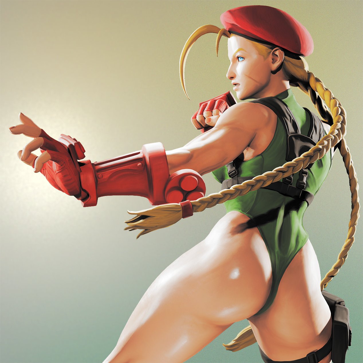 1girls 3d art ass back_view blonde_hair blue_eyes cammy_white capcom fat_ass legs muscular_female pose street_fighter street_fighter_v thong_leotard winning