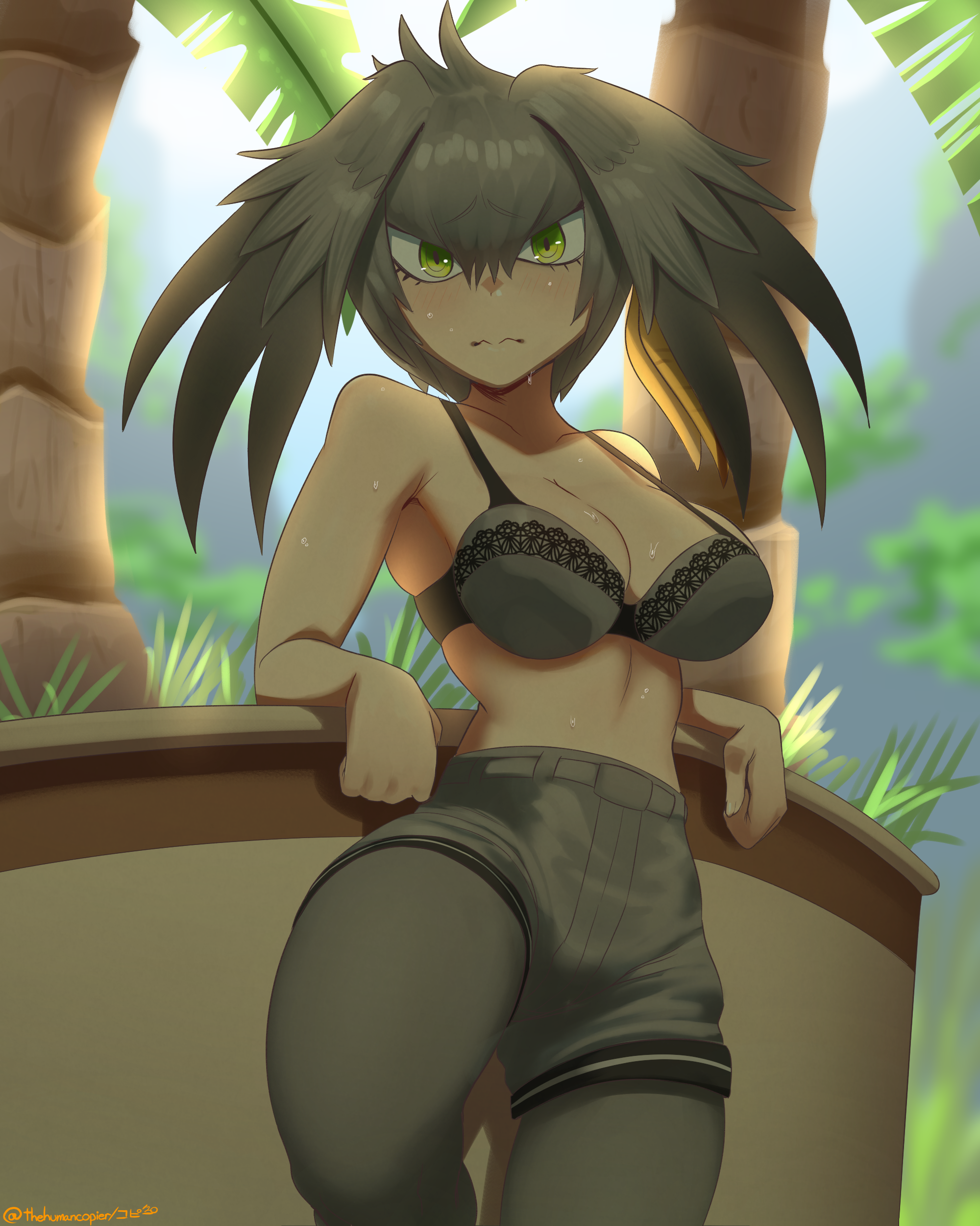 big breasts, breasts, cleavage, female, female only, kemono friends, large breasts, looking at viewer, shoebill (kemono friends), solo, thehumancopier