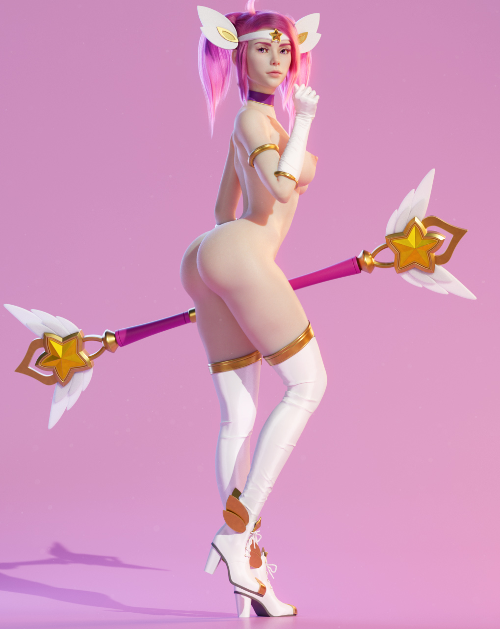 2020, 3d, dewardenart, female, high heels, league of legends, luxanna crownguard, magical girl, riot games, star guardian lux, star guardian series, wand