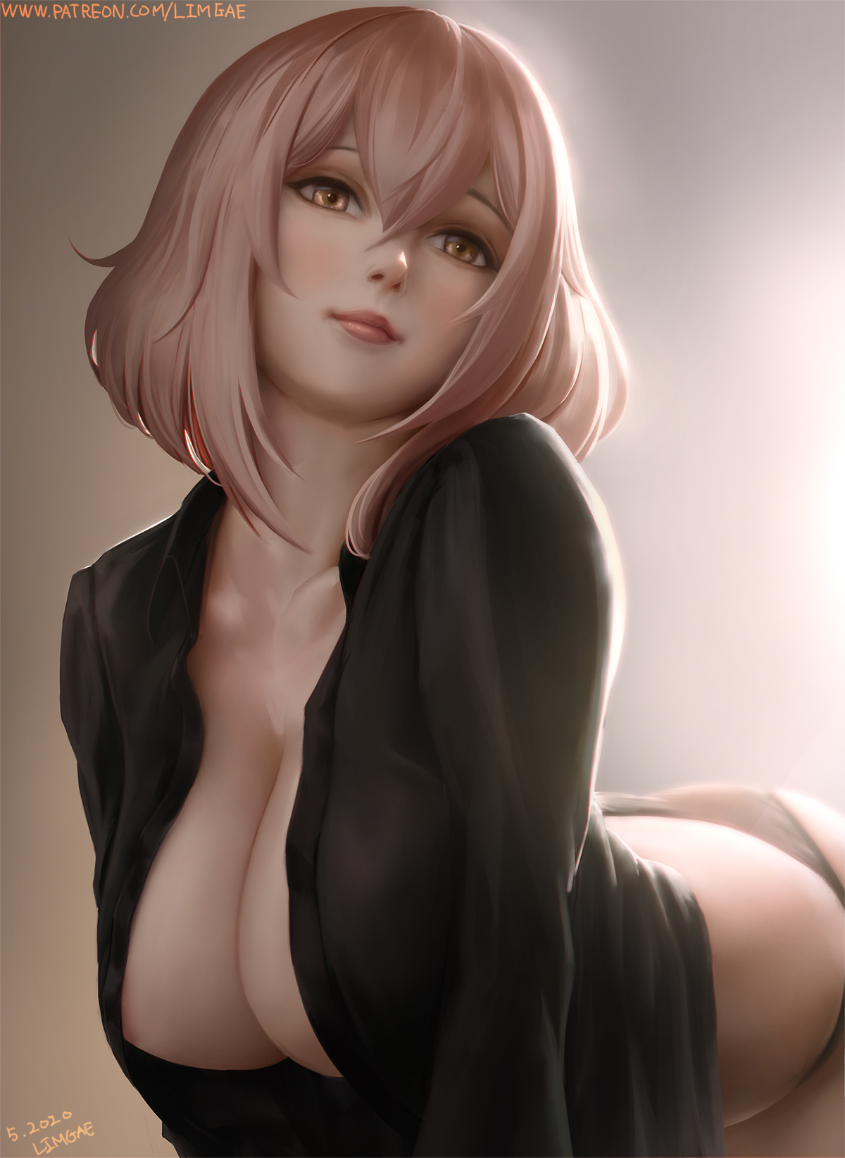1girls, 2020, azur lane, black panties, blonde hair, breasts, brown eyes, cleavage, female, female focus, female only, high resolution, highres, limgae, looking at viewer, no bra, panties, patreon, patreon username, roon (azur lane), url, watermark